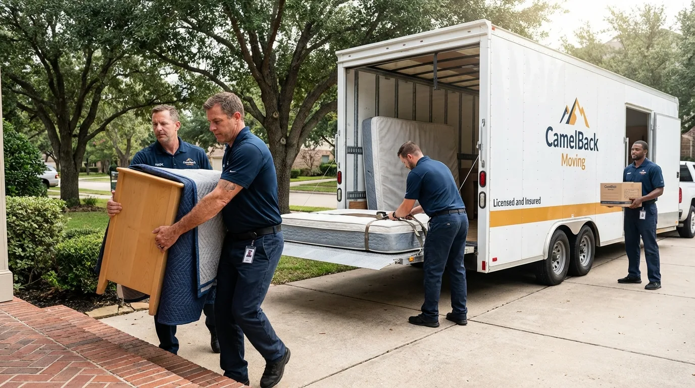 Crew loading residential truck for cross-state move from Rockville, MD
