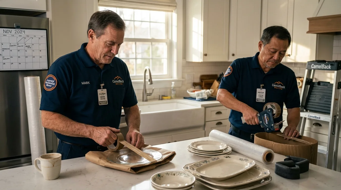 Professional crew packing kitchen dishware in Rockville, MD